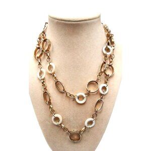 Gold Tone Link Necklace With Abalone Links - 32"